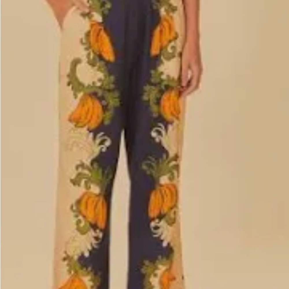 FARM Rio Blue and Yellow Banana Print Cropped Pants